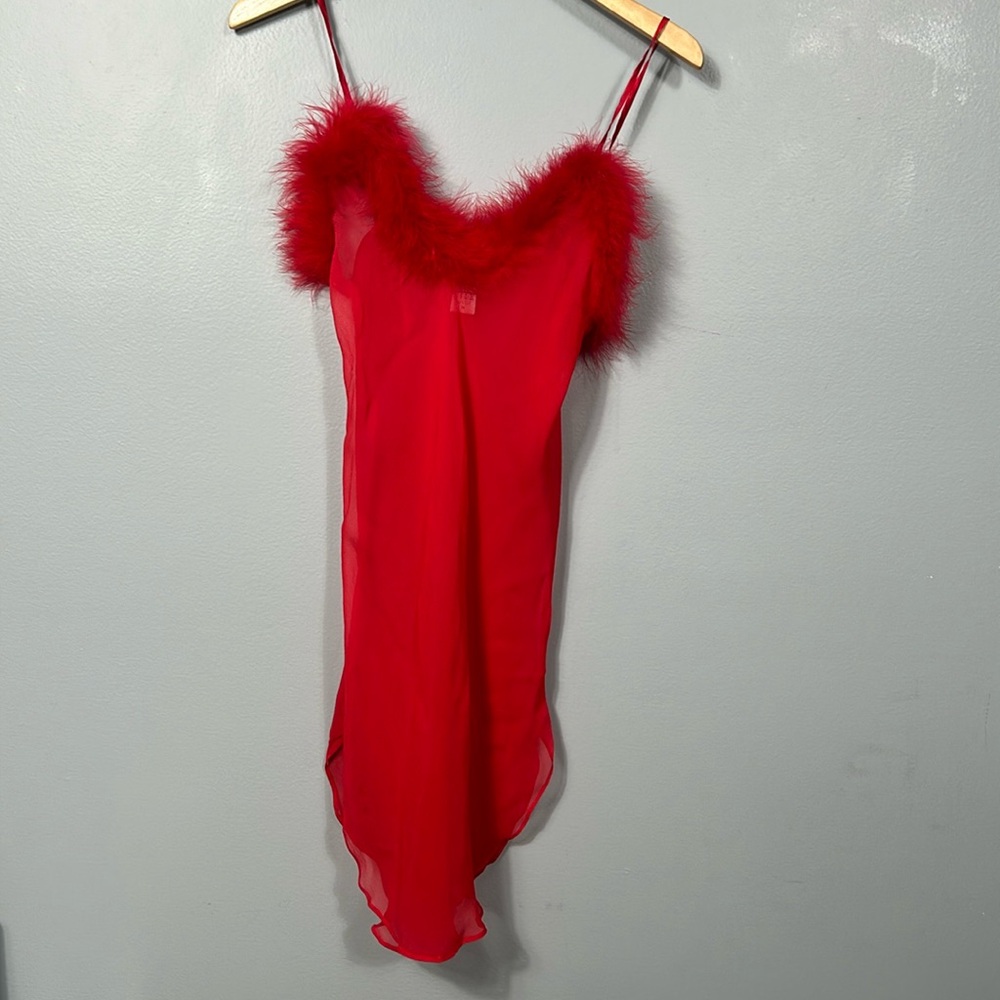 Vintage Magic Silk Slip Chemise size M see through with faux fur sexy sheer